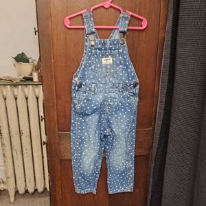 Oshkosh B Gosh Size 2T Girls Hearts Denim Overalls